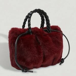 Elegant Faux Fur Burgundy Handbag